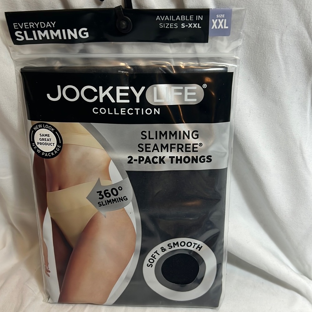 NEW IN PKG Jockey Life Collection Slimming Seamfree  2 Pack Thong Black Size XXL